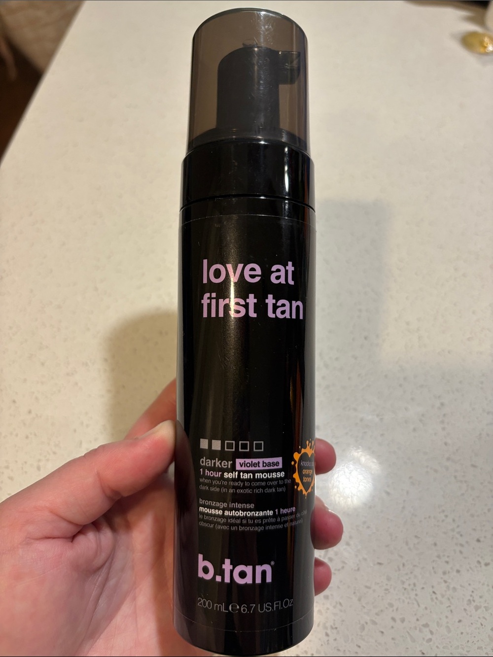 b.tan Love At First Tan Self Tan Mousse - Black with Pink Text